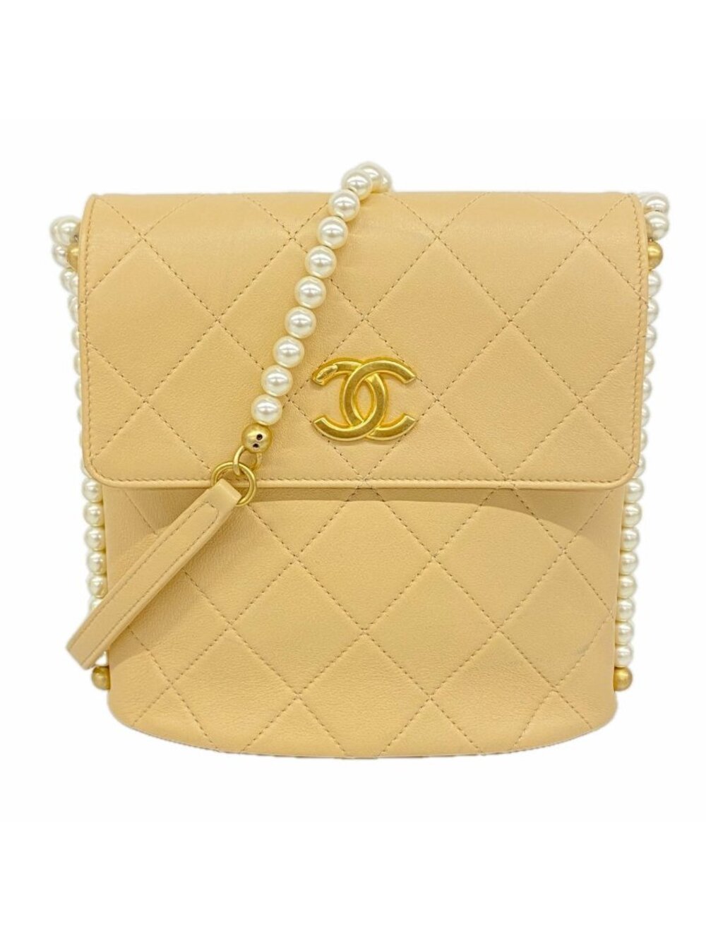Chanel Shoulder Bag Quilted Lambskin Beige Gold